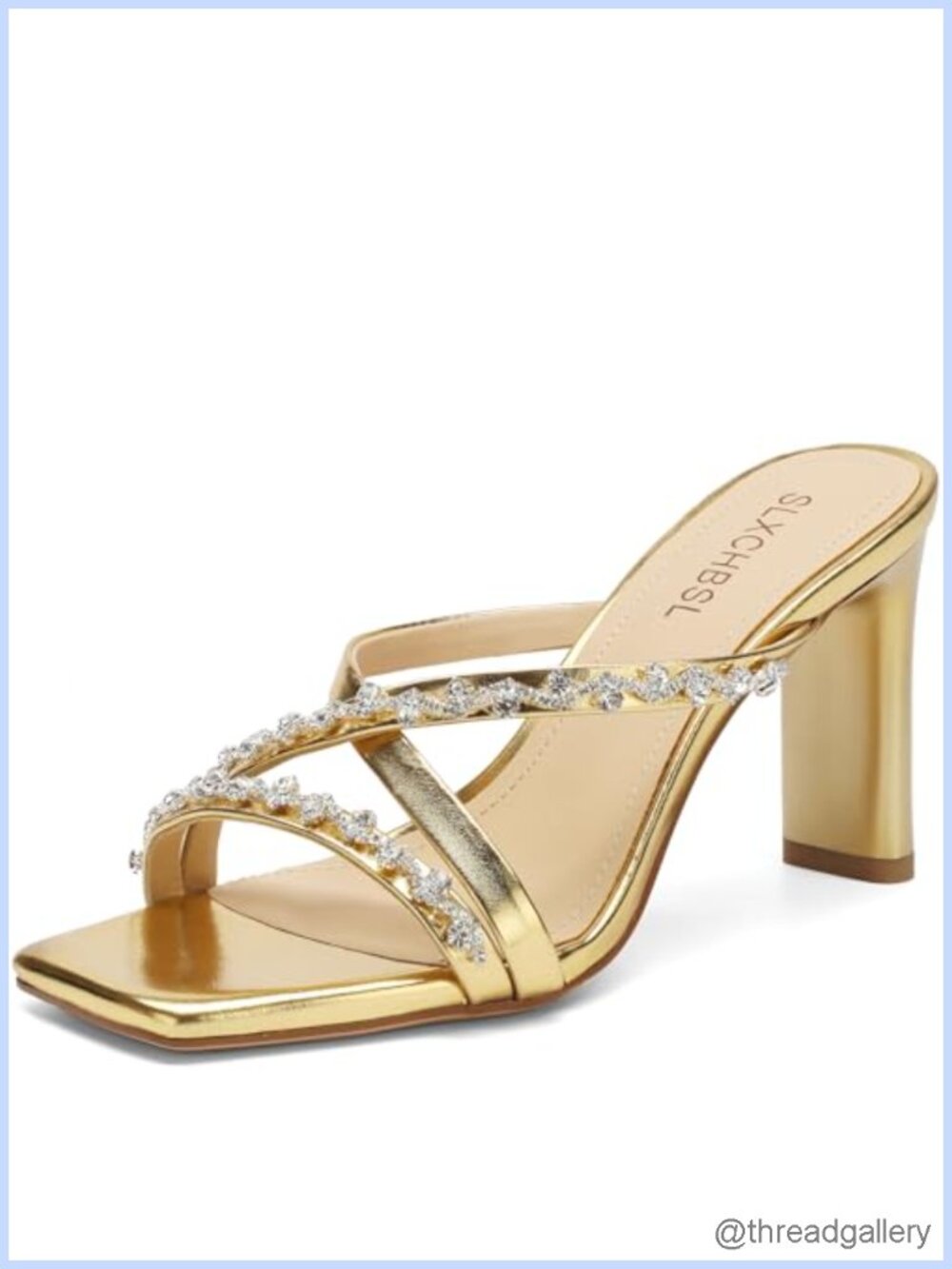 Rhinestone Cross Strap Chunky Heel Square Toe Sandals for Women